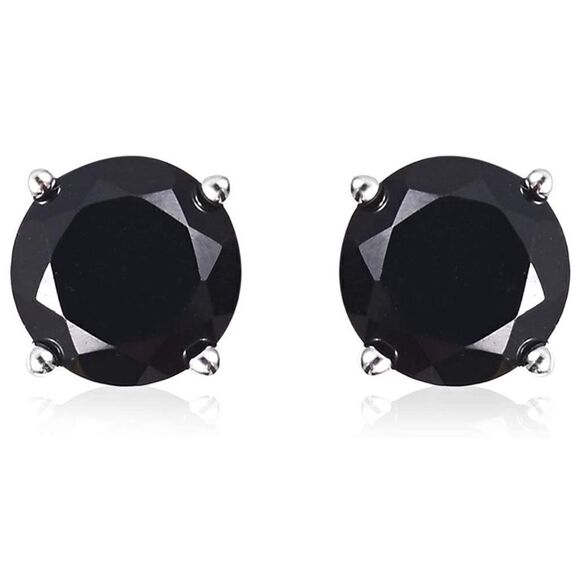 Black Spinel stud sterling silver earrings 1CT Each 6mm - Picture 3 of 10